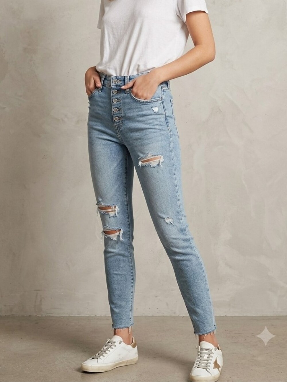 eunina Light Blue High-Rise Distressed Skinny Jeans
